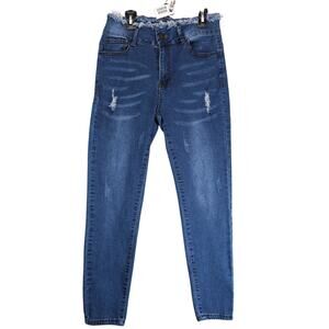 Bamboo Raw Cut High Waist Skinny Jeans Size 7/8 Distressed Ankle Stretch 28x25"